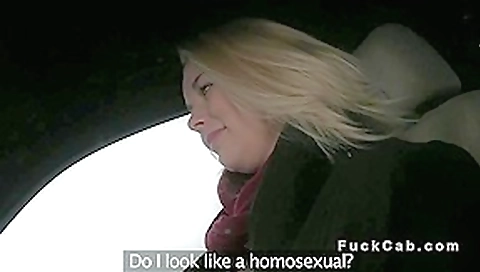 Busty amateur blonde bangs in fake taxi by the road
