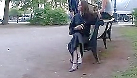 Hot Russian brunette gets naked in public