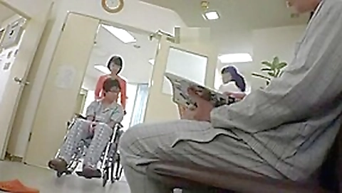 Japanese girl cheating during hospital visit across curtain