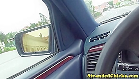 Hitchhiking eurobabe screwed on car backseat