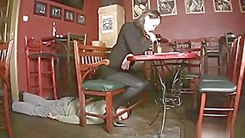 Foot Cleaning Cafe beautiful Russian girl stinky black nylons worship