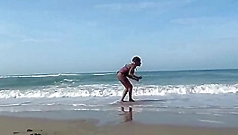 Busty ebony having sex with white men on the beach