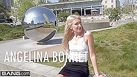Russian MILF Angelina Bonnet flashes her tits in public