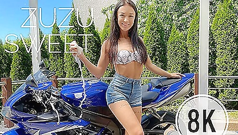Zuzu Sweet In Washes Your Motorcycle And Then Takes Care Of Your Cock - Blowjob From European Brunette Babe