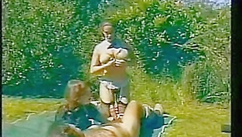 Public vintage threesome movie with two hot retro sluts