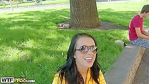 Brunette Hair shows a chap where to go and her stripped body