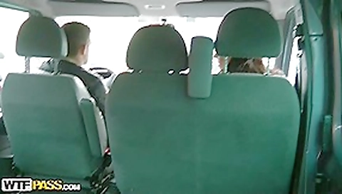 Babe in pink fishnets fucking in the car