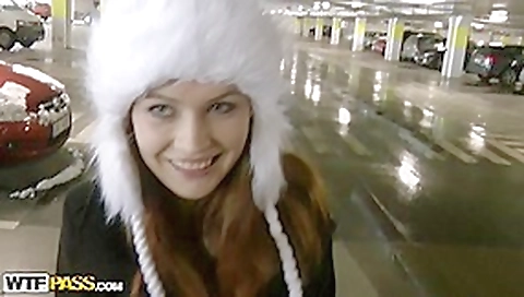 Cutie's constricted vagina stretched in the parking