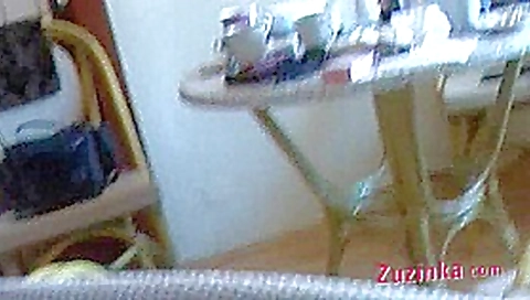 Zuzinka shows her pussy on the stairs