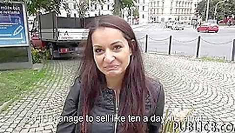 Eurobabe flashes her tits and pounded in public place