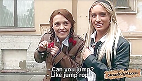 Two schoolgirls 18+ Jessi Gold and Dominica 3some with stranger